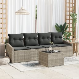 vidaXL Bankstel 5 st Lichtgrijs poly rattan