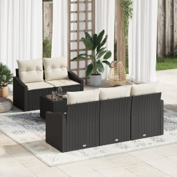vidaXL Bankstel 6 st Zwart en Crème poly rattan