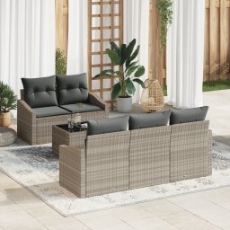 vidaXL Bankstel 6 st Lichtgrijs poly rattan