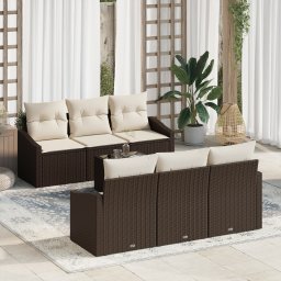 vidaXL Bankstel 7 st Bruin en Crème poly rattan
