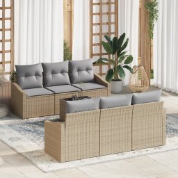 vidaXL Bankstel 7 st Beige en Licht Grijs poly rattan