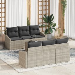 vidaXL Bankstel 7 st Lichtgrijs poly rattan