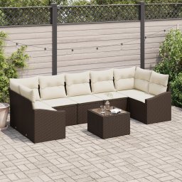 vidaXL Bankstel met kussen Bruin en Crème 55 x 55 x 37 cm poly rattan