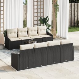 vidaXL Bankstel 9 st Zwart en Crème poly rattan
