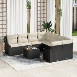 vidaXL Bankstel 9 st Zwart en Crème poly rattan