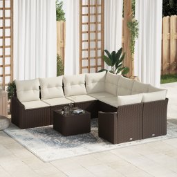 vidaXL Bankstel 9 st Bruin en Crème poly rattan
