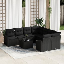 vidaXL Bankstel 9 st Zwart poly rattan
