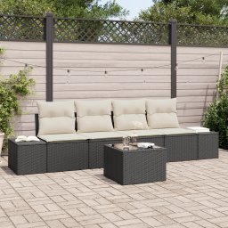 vidaXL Bankstel 5 st Zwart en Crème poly rattan