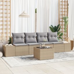 vidaXL Bankstel 5 st Beige en Licht Grijs poly rattan