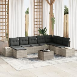 vidaXL Tuin Sofa Set 9 st Lichtgrijs poly rattan