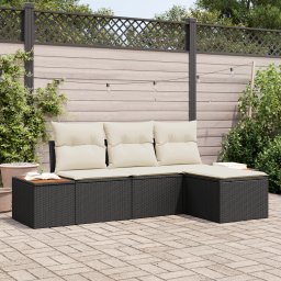 vidaXL Tuin Sofa Set 4 st Zwart poly rattan