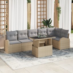 vidaXL Tuin Sofa Set 7 st Beige en Licht Grijs poly rattan
