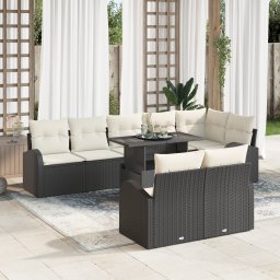 vidaXL Tuin Sofa Set 9 st Zwart en Crème poly rattan