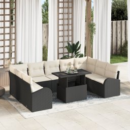 vidaXL Tuin Sofa Set 10 st Zwart en Crème poly rattan