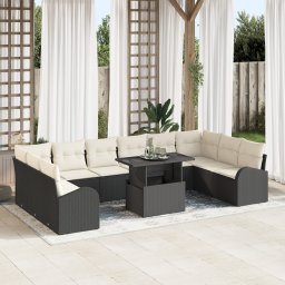 vidaXL Tuin Sofa Set 11 st Zwart en Crème poly rattan