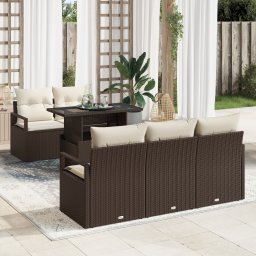 vidaXL Tuin Sofa Set 6 st 5-Aantal zitplaatsen Bruin en Crème