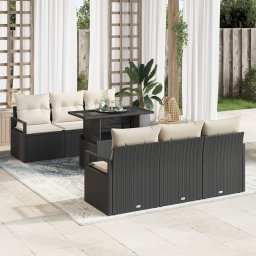 vidaXL Tuin Sofa Set 7 st 6-Aantal zitplaatsen Zwart en Crème