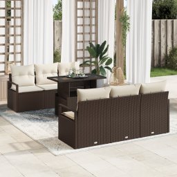 vidaXL Tuin Sofa Set 7 st 6-Aantal zitplaatsen Bruin en Crème