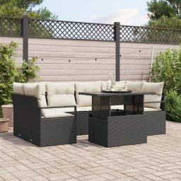 vidaXL Tuin Sofa Set 7 st 6-Aantal zitplaatsen Zwart poly rattan