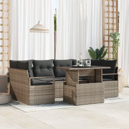 vidaXL Tuin Sofa Set 7 st 6-Aantal zitplaatsen Grijs poly rattan