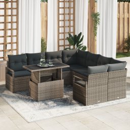 vidaXL Tuin Sofa Set 9 st 8-Aantal zitplaatsen Grijs poly rattan