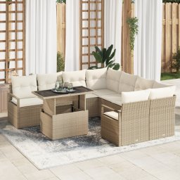 vidaXL Tuin Sofa Set 9 st 8-Aantal zitplaatsen Beige en Crème