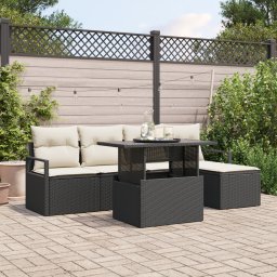 vidaXL Tuin Sofa Set 6 st Zwart en Crème poly rattan