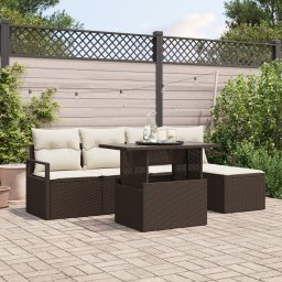 vidaXL Tuin Sofa Set 6 st Bruin en Crème poly rattan
