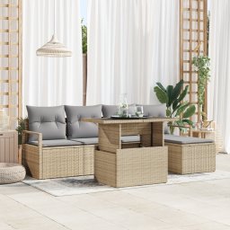 vidaXL Tuin Sofa Set 6 st Beige en Licht Grijs poly rattan