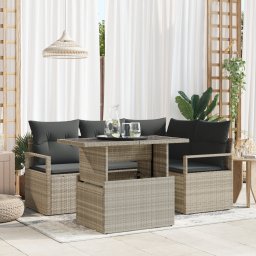 vidaXL Tuin Sofa Set 5 st 4-Aantal zitplaatsen Lichtgrijs poly rattan