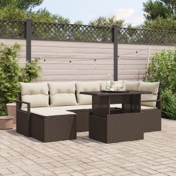 vidaXL Tuin Sofa Set 7 st Bruin en Crème poly rattan