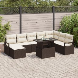 vidaXL Tuin Sofa Set 9 st Bruin en Crème poly rattan