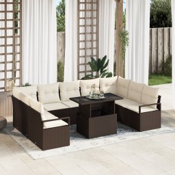 vidaXL Tuin Sofa Set 10 st 9-Aantal zitplaatsen Bruin en Crème