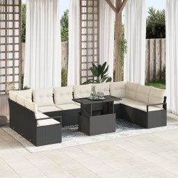 vidaXL Tuin Sofa Set 11 st 10-Aantal zitplaatsen Zwart en Crème