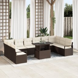 vidaXL Tuin Sofa Set 11 st 10-Aantal zitplaatsen Bruin en Crème