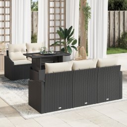 vidaXL Tuin Sofa Set 6 st Zwart en Crème poly rattan