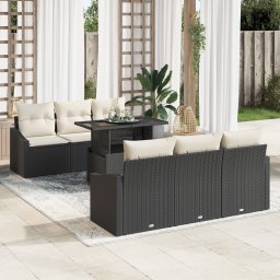 vidaXL Tuin Sofa Set 7 st Zwart en Crème poly rattan
