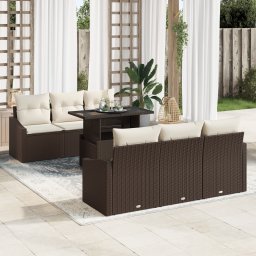 vidaXL Tuin Sofa Set 7 st Bruin en Crème poly rattan