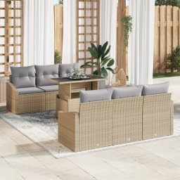 vidaXL Tuin Sofa Set 7 st Beige en Licht Grijs poly rattan