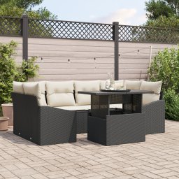 vidaXL Tuin Sofa Set 7 st Zwart en Crème poly rattan