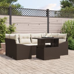 vidaXL Tuin Sofa Set 7 st Bruin en Crème poly rattan
