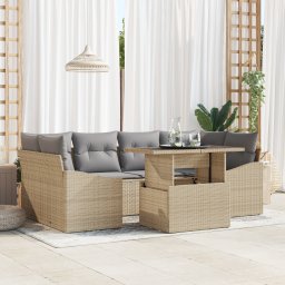 vidaXL Tuin Sofa Set 7 st Beige en Licht Grijs poly rattan
