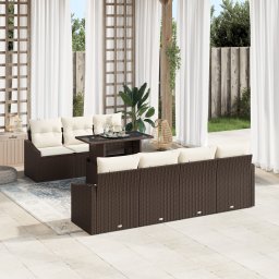 vidaXL Tuin Sofa Set 8 st Bruin en Crème poly rattan