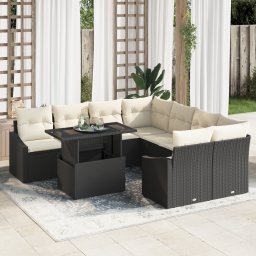 vidaXL Tuin Sofa Set 9 st Zwart en Crème poly rattan