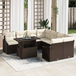 vidaXL Tuin Sofa Set 9 st Bruin en Crème poly rattan