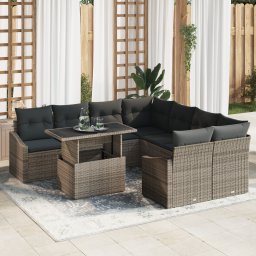 vidaXL Tuin Sofa Set 9 st Grijs poly rattan