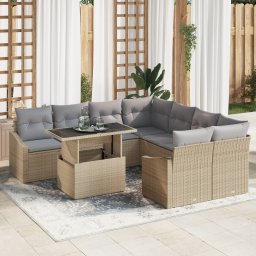 vidaXL Tuin Sofa Set 9 st Beige en Licht Grijs poly rattan