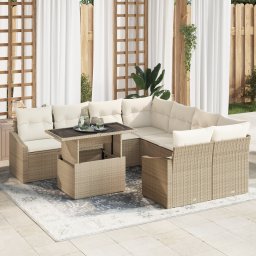 vidaXL Tuin Sofa Set 9 st Beige en Crème poly rattan