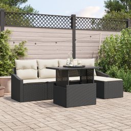 vidaXL Tuin Sofa Set 6 st Zwart en Crème poly rattan