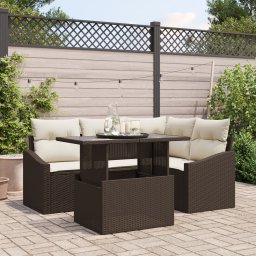 vidaXL Tuin Sofa Set 5 st Bruin en Crème poly rattan